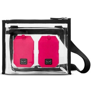 SJP clear cross body with pink luggage tags